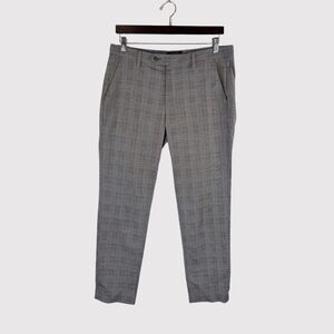 Ted Baker Mens Pants Gray Chino Straight Slim Fit Plaid Flat Front Stretch 32x28